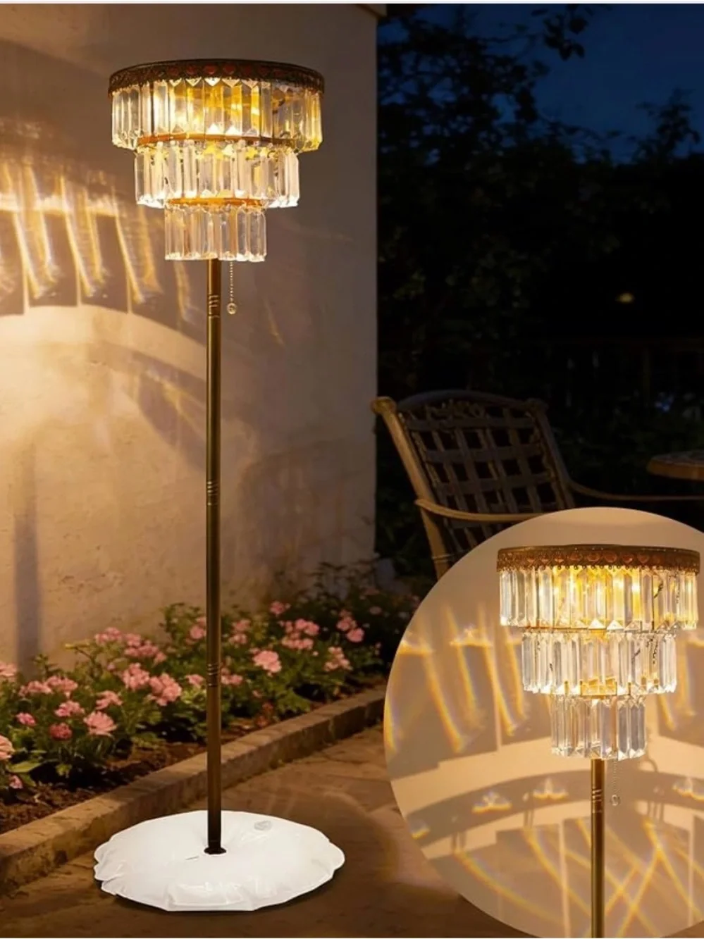 Crystal Tiered Outdoor Floor Lamp - Gold